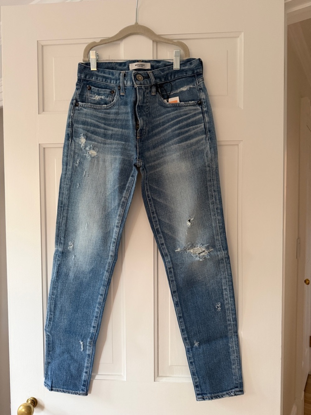 Moussy Women's Light Faded Distressed Skinny Jeans - Blue